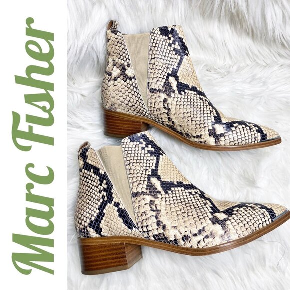 MARC FISHER YALE CHELSEA ANKLE BOOTIES NEUTRAL SNAKE PRINT LEATHER, SIZE 8.5 - Picture 11 of 11